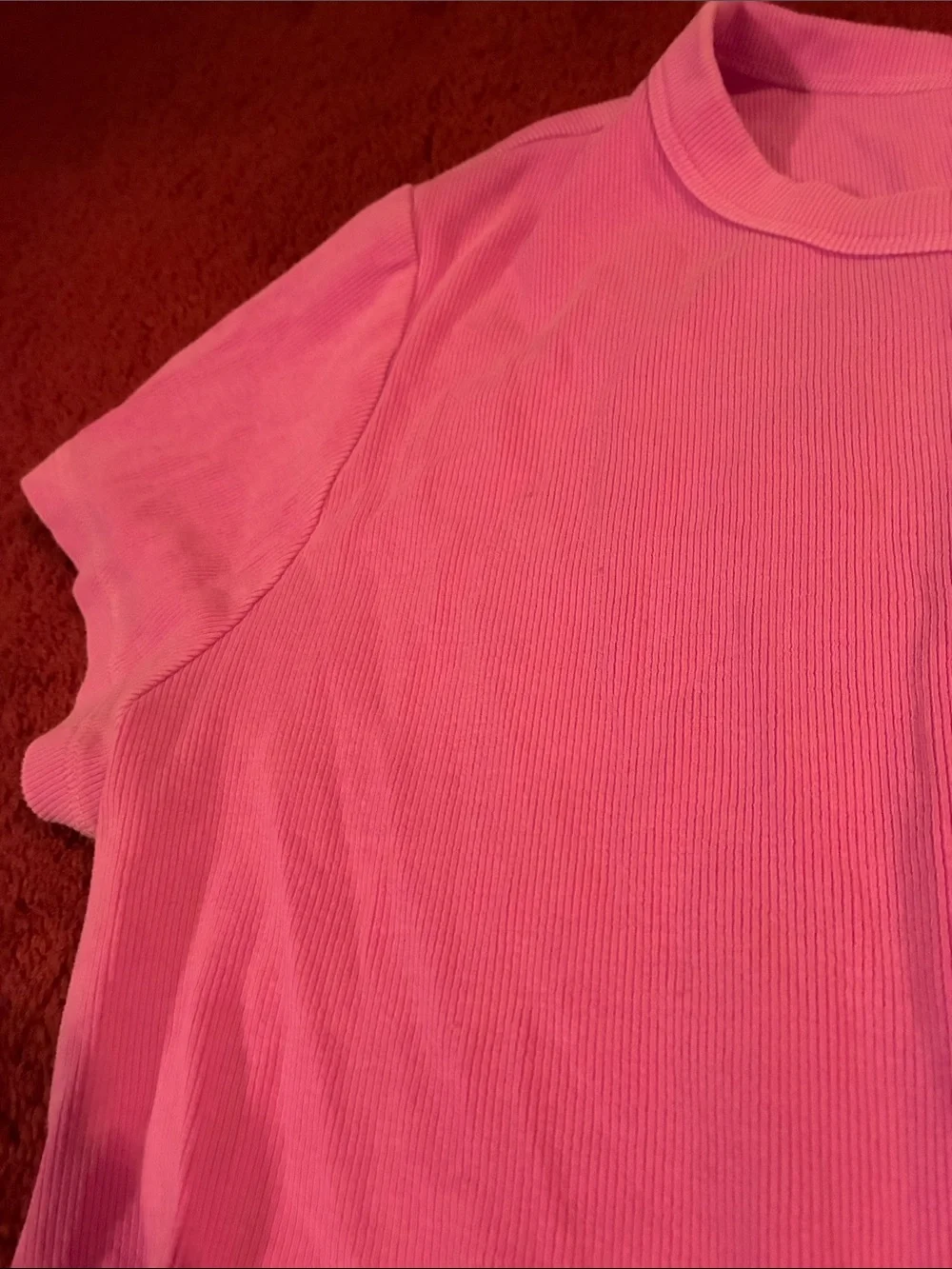 Old Navy Bright Pink Ribbed Short Sleeve Tee